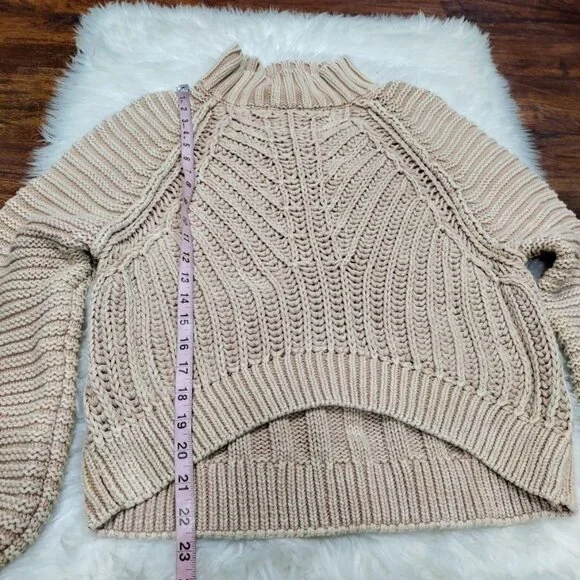 Free People Sweetheart Womens Small Chunky Rib Knit Pullover Sweater Sandcastle - Picture 8 of 10